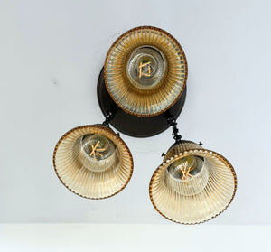 Amber Antique Holophane Glass Ceiling Light Trio - The Lamp Goods