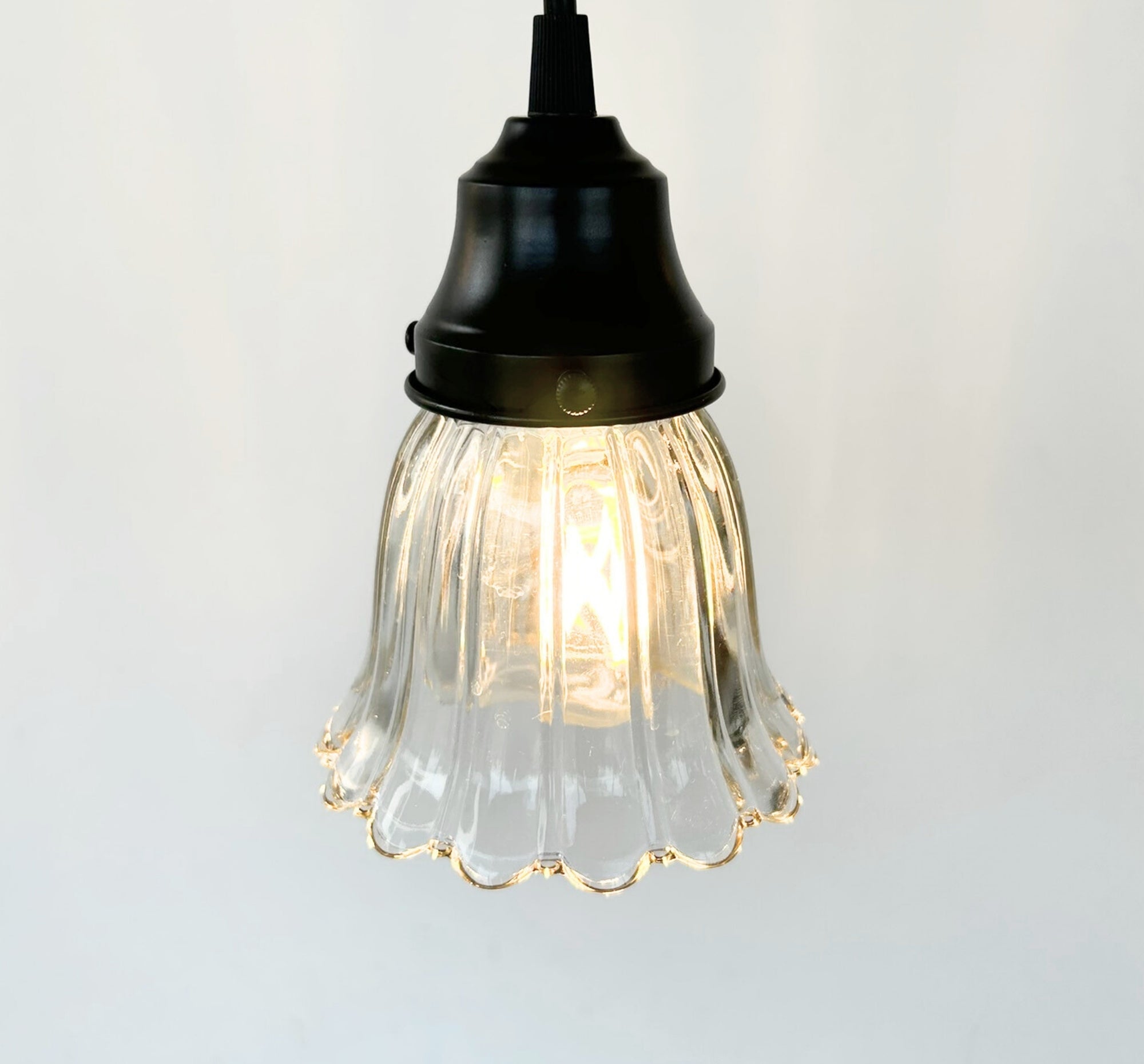 Delicate Clear Fluted Tulip Pendant or Sconce