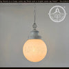 Vintage White Etched Milk Glass Globe Pendant