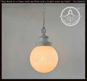 Vintage White Etched Milk Glass Globe Pendant