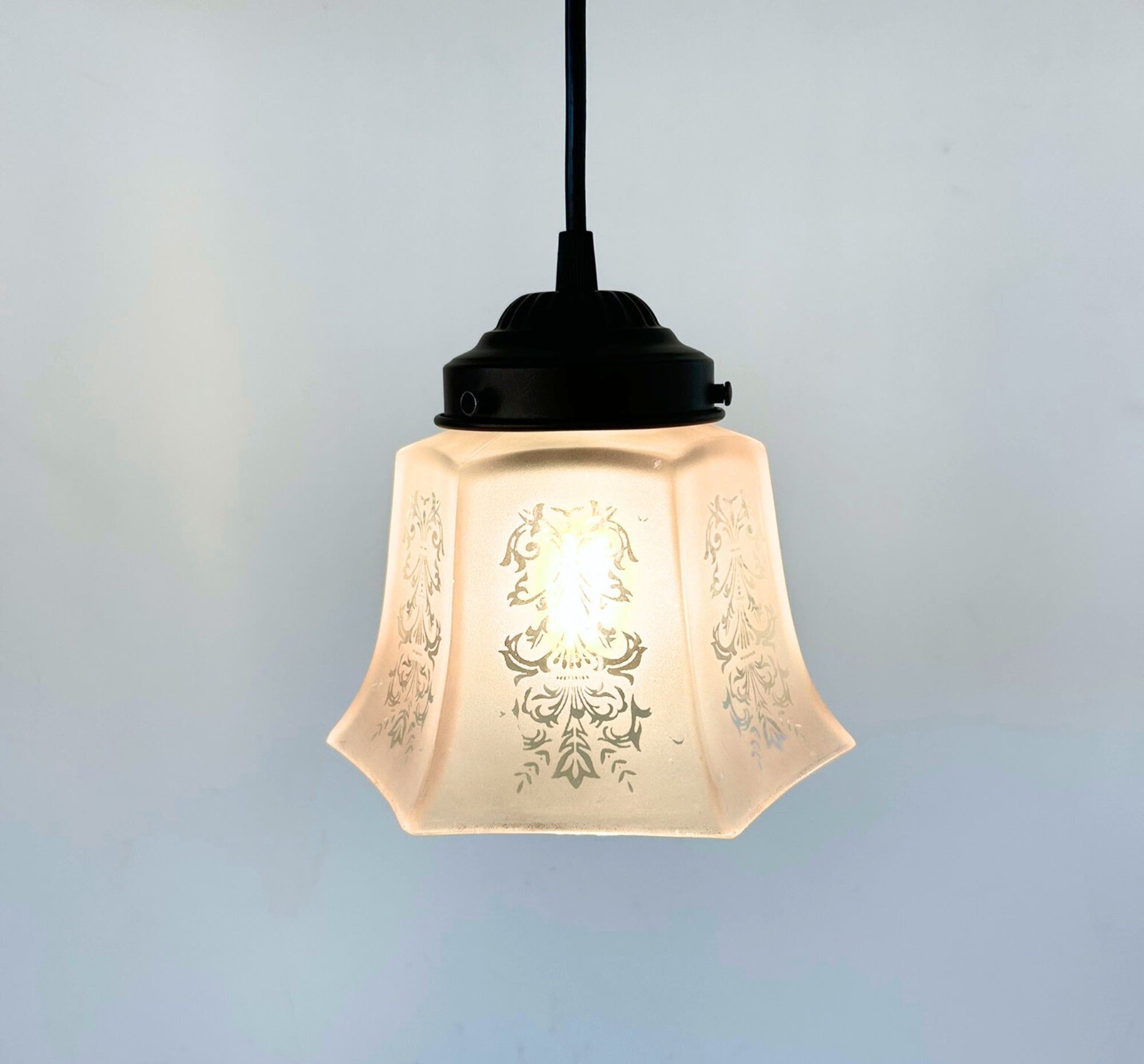 Heavy Vintage Amber Square Frosted Pendant