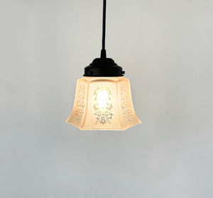 Heavy Vintage Amber Square Frosted Pendant