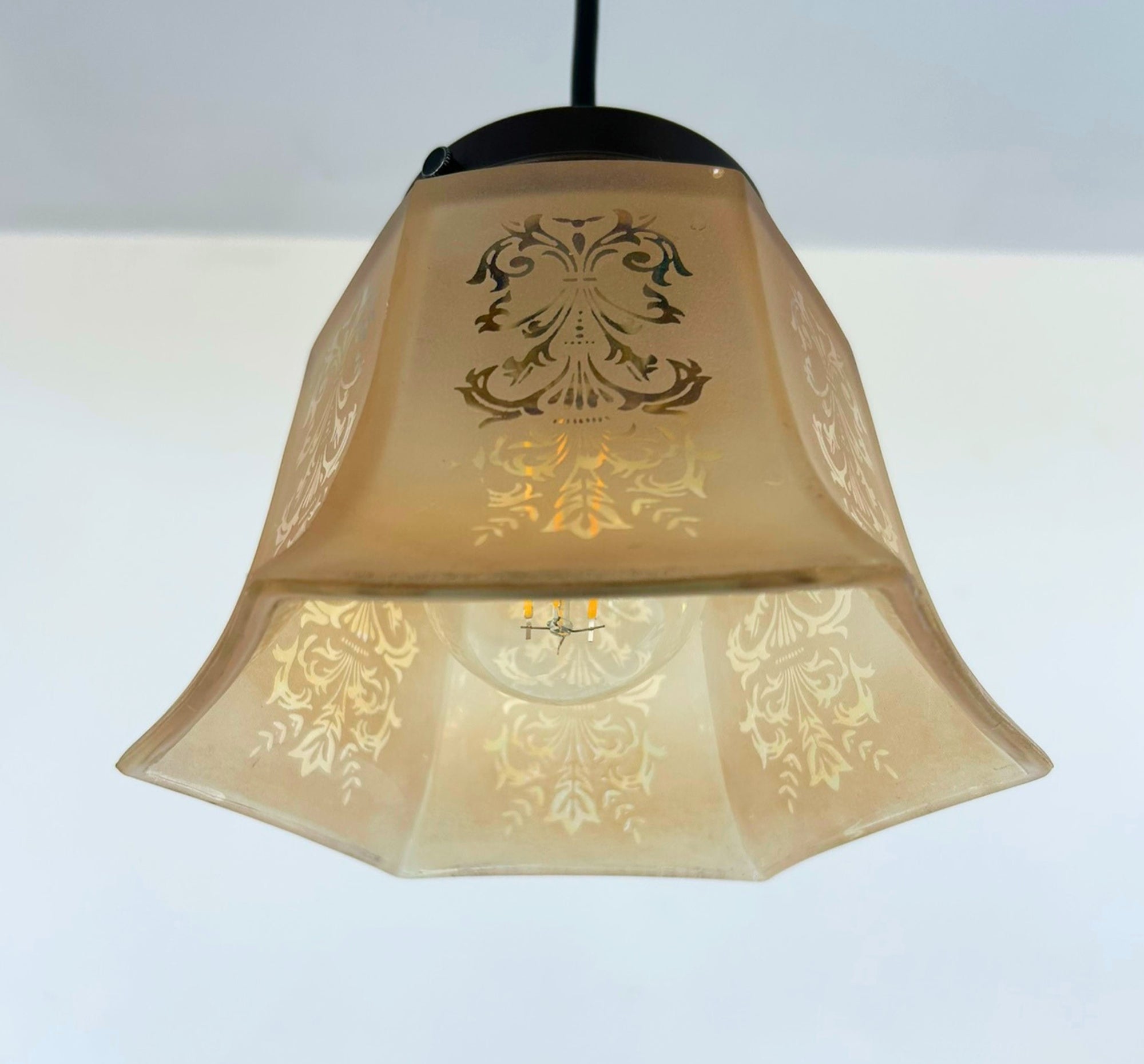 Heavy Vintage Amber Square Frosted Pendant