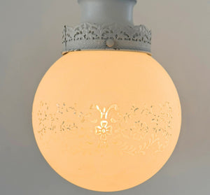 Vintage White Etched Milk Glass Globe Pendant