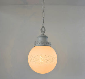 Vintage White Etched Milk Glass Globe Pendant