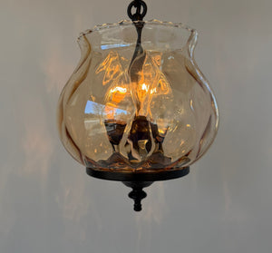 Vintage Amber Glass Tulip Pendant Light