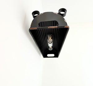 Black Distressed Rustic Dome Wall Sconce — fixture detail