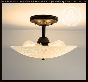 Antique Scroll Frosted Glass Flush Mount