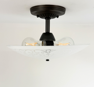 Antique Scroll Frosted Glass Flush Mount