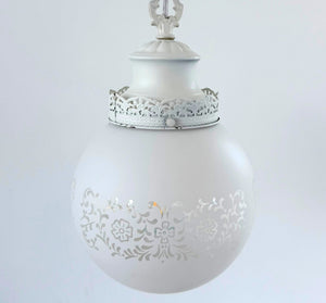 Vintage White Etched Milk Glass Globe Pendant