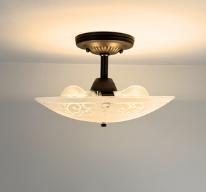 Antique Scroll Frosted Glass Flush Mount
