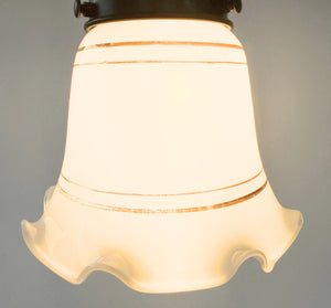 Ruffle Gold Banded Milk Glass Pendant