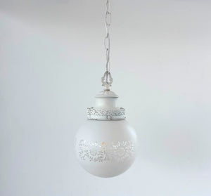 Vintage White Etched Milk Glass Globe Pendant
