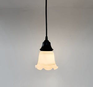 Ruffle Gold Banded Milk Glass Pendant