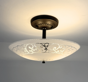 Antique Scroll Frosted Glass Flush Mount