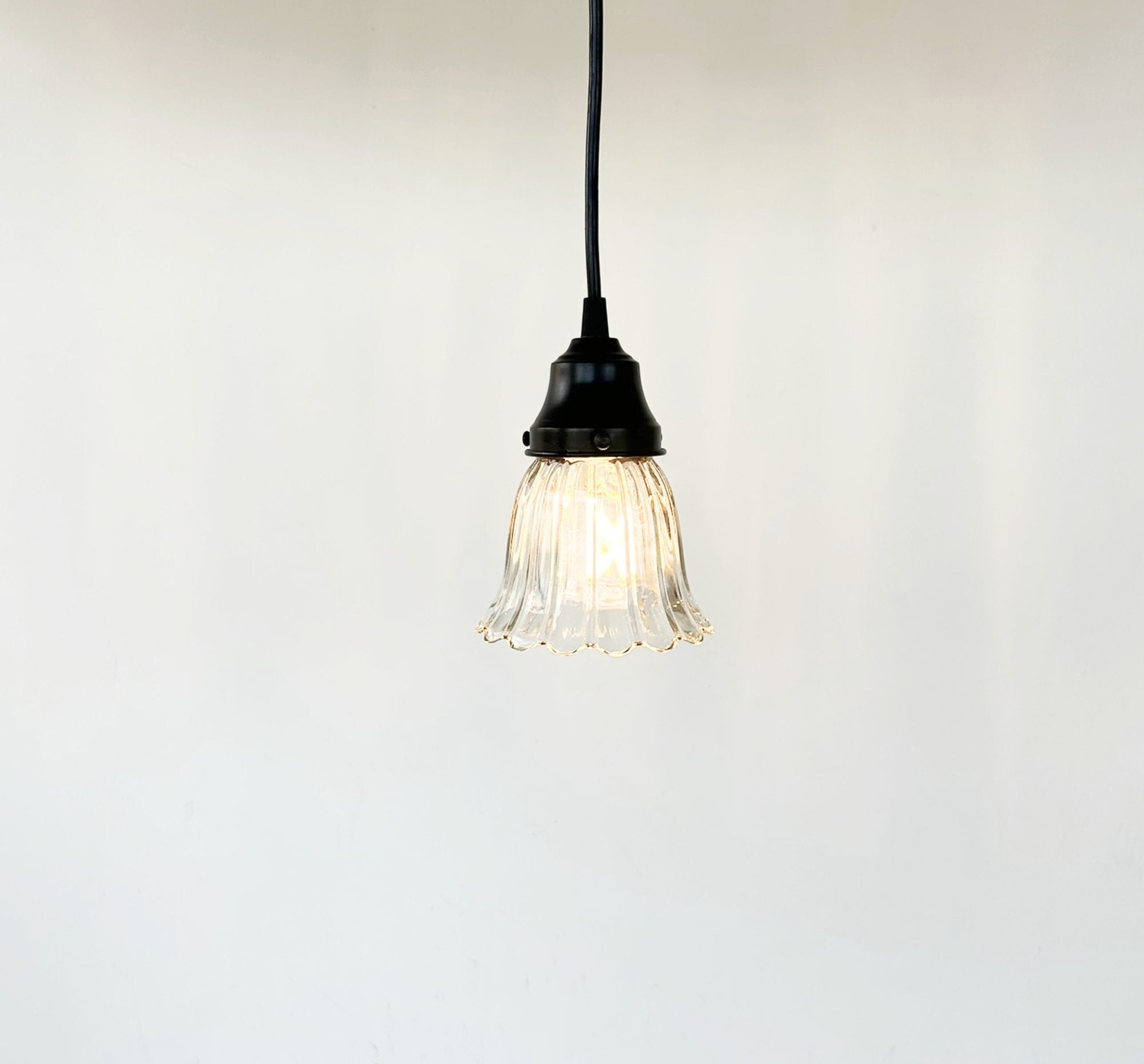 Delicate Clear Fluted Tulip Pendant or Sconce