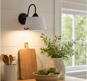 WHITE ENAMEL COUNTRY BARN WALL SCONCE