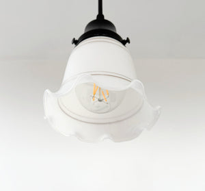 Ruffle Gold Banded Milk Glass Pendant