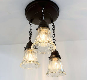 Vintage Optic Ribbed Glass Ceiling Light Trio - The Lamp Goods