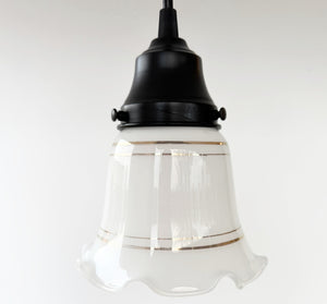 Ruffle Gold Banded Milk Glass Pendant