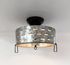 Rustic Perforated Galvanized Drum Flush Light