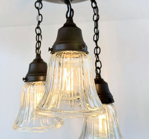 Vintage Optic Ribbed Glass Ceiling Light Trio - The Lamp Goods
