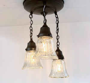 Vintage Optic Ribbed Glass Ceiling Light Trio - The Lamp Goods