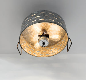Rustic Perforated Galvanized Drum Flush Light