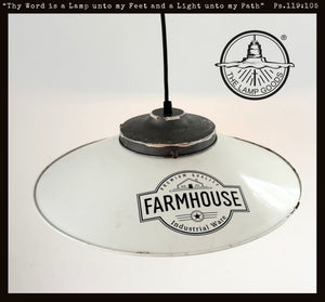 Old Reclaimed White Enamel Farmhouse Pendant