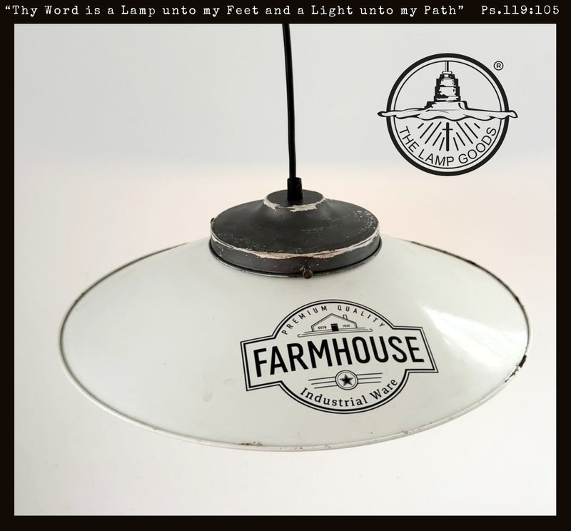 Old Reclaimed White Enamel Farmhouse Pendant