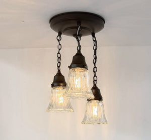 Vintage Optic Ribbed Glass Ceiling Light Trio - The Lamp Goods