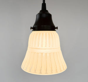 White Vintage Ribbed Glass Pendant Light