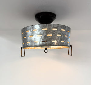 Rustic Perforated Galvanized Drum Flush Light