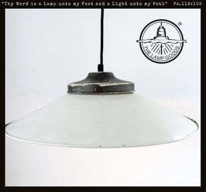 Old Reclaimed White Enamel Farmhouse Pendant