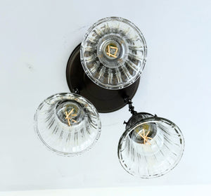 Vintage Optic Ribbed Glass Ceiling Light Trio - The Lamp Goods