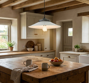 Old Reclaimed White Enamel Farmhouse Pendant