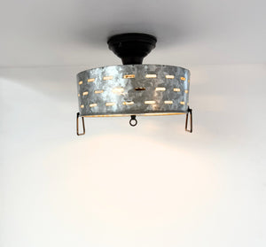 Rustic Perforated Galvanized Drum Flush Light