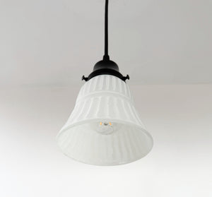 White Vintage Ribbed Glass Pendant Light