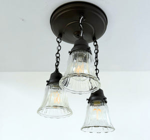 Vintage Optic Ribbed Glass Ceiling Light Trio - The Lamp Goods