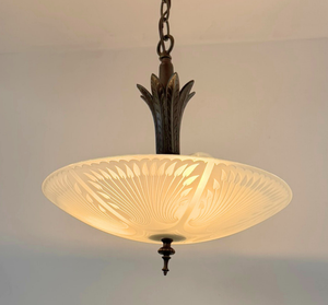 Art Deco Etched Glass Bowl Pendant Light - The Lamp Goods