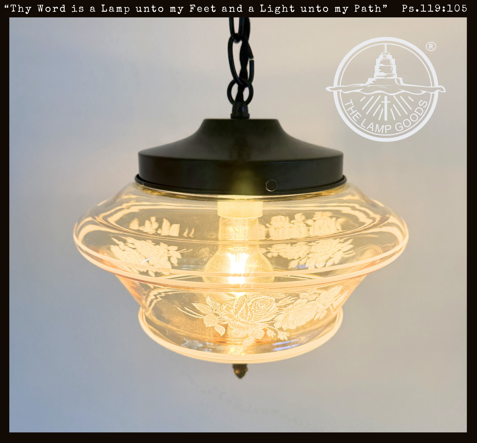 Vintage Amber Floral Clear Schoolhouse - The Lamp Goods
