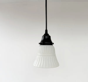 White Vintage Ribbed Glass Pendant Light