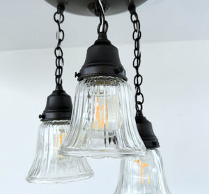 Vintage Optic Ribbed Glass Ceiling Light Trio - The Lamp Goods