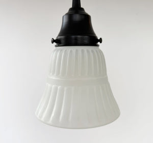 White Vintage Ribbed Glass Pendant Light