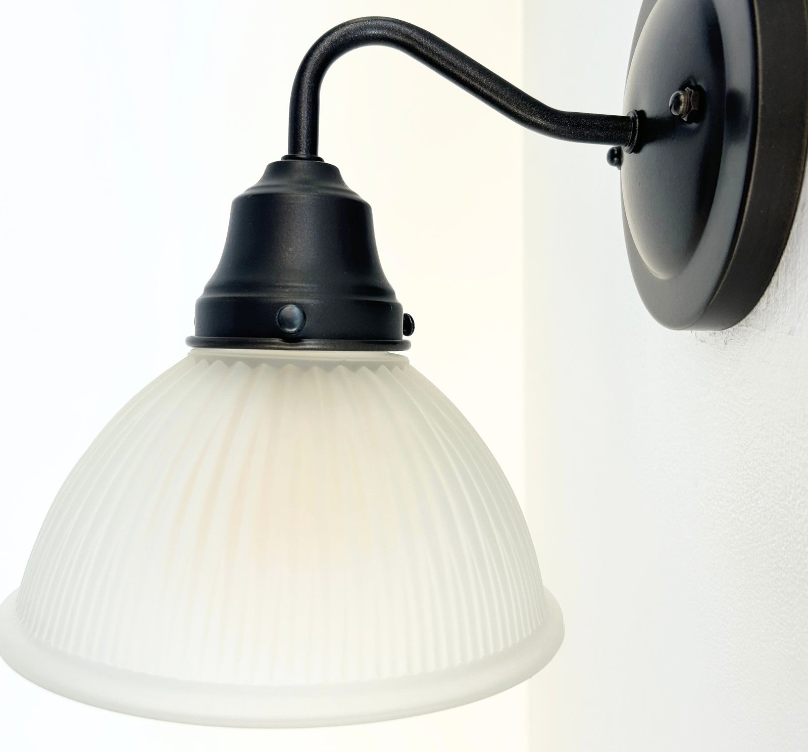 Frosted Glass Factory Holophane Wall Sconce Light Fixture - The Lamp Goods
