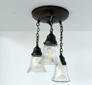 Vintage Optic Ribbed Glass Ceiling Light Trio - The Lamp Goods