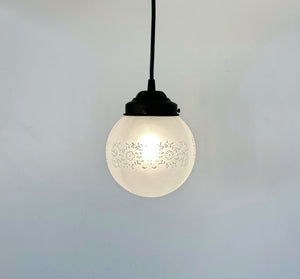 Frosted Floral and Cross Globe Pendant Light