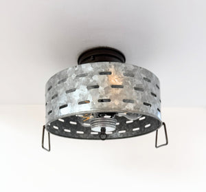 Rustic Perforated Galvanized Drum Flush Light