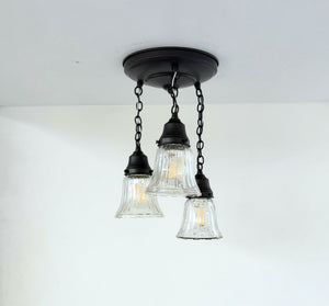 Vintage Optic Ribbed Glass Ceiling Light Trio - The Lamp Goods