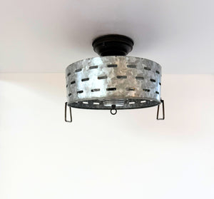 Rustic Perforated Galvanized Drum Flush Light